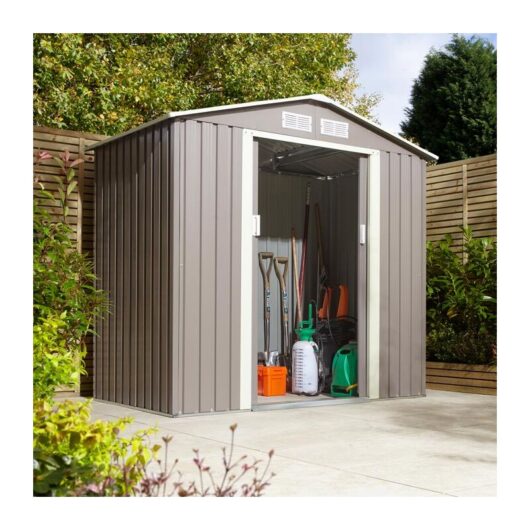 Trentvale 6x4 Metal Apex Shed Light Grey with Foundation Kit - Rowlinson