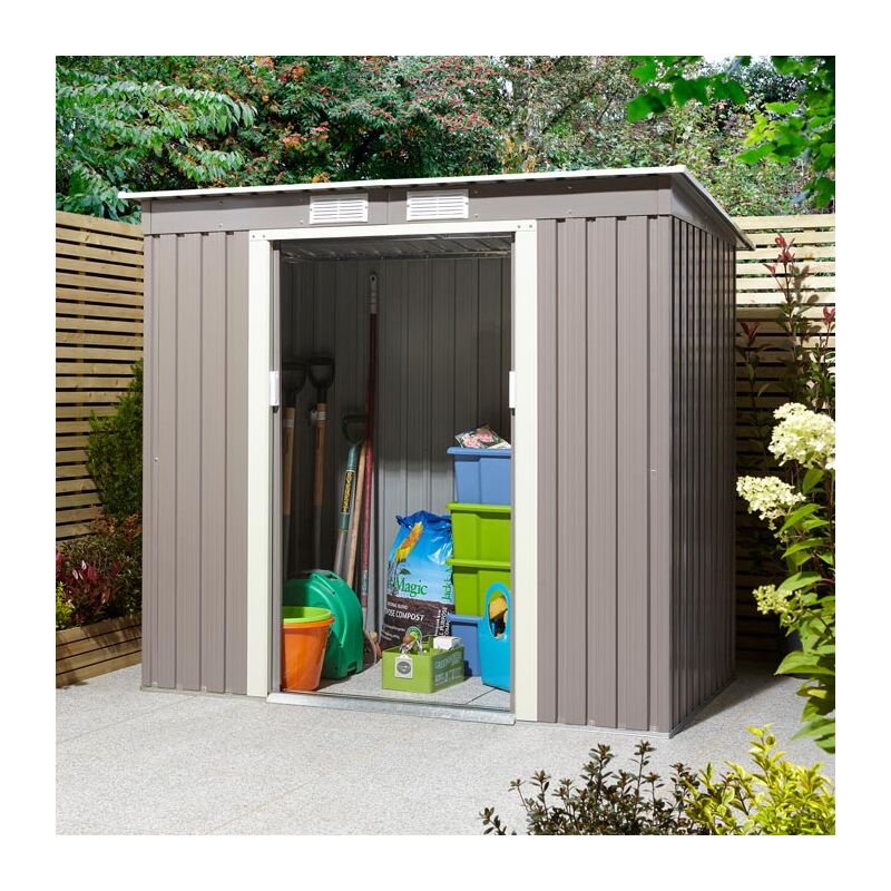 Trentvale 6x4 Metal Pent Shed Light Grey with Foundation Kit - Rowlinson