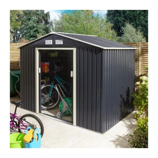 Trentvale 8X6 Metal Apex Shed - Dark Grey - Rowlinson