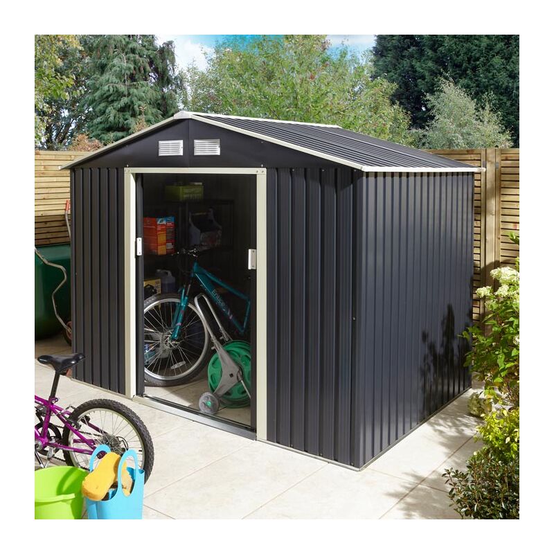 Trentvale 8X6 Metal Apex Shed - Dark Grey - Rowlinson