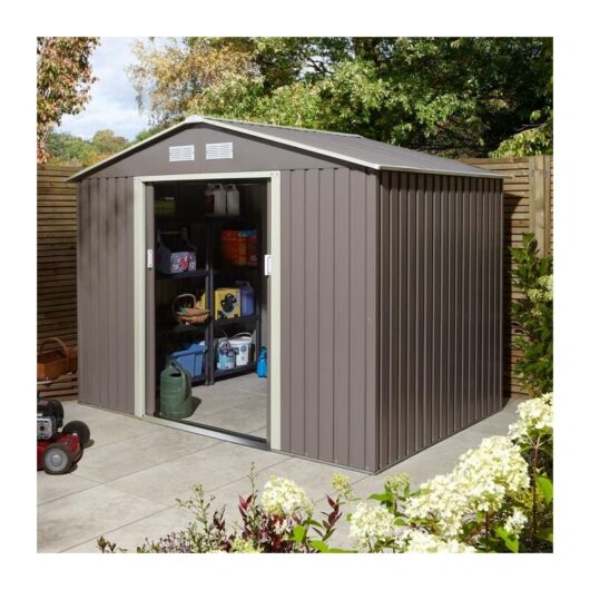 Trentvale 8x6 Metal Apex Shed Light Grey with Foundation Kit - Rowlinson