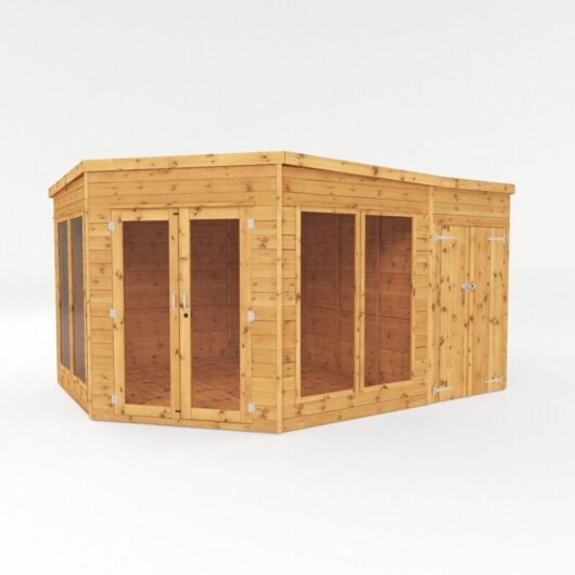 Waltons Premium Shiplap Flat Roof Corner Garden Room Summerhouse - 9 x 9 Summerhouse with Side Shed