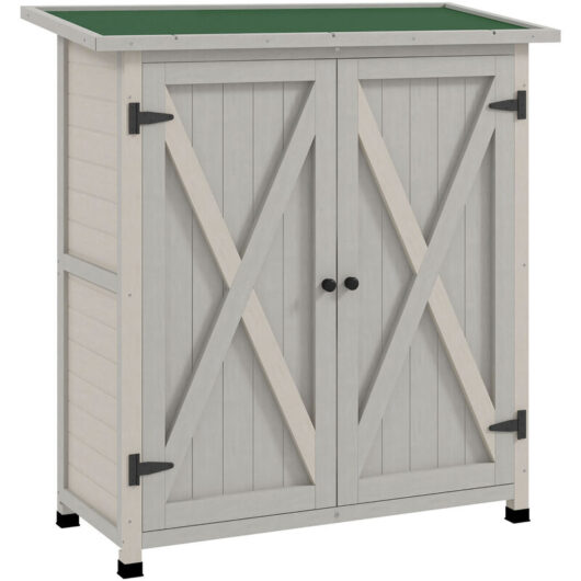 Wood Garden Storage Shed Tool Cabinet Organizer w/ Shelves, Light Grey - Outsunny