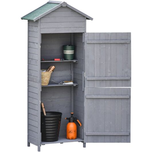 Wood Garden Storage Shed Tool Cabinet w/ Roof Grey - Outsunny