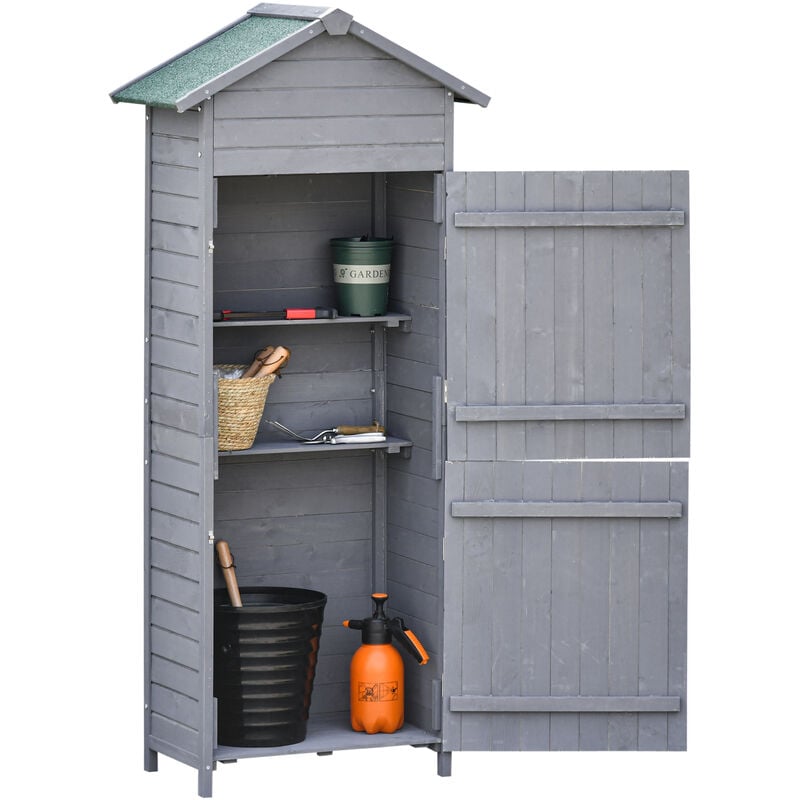 Wood Garden Storage Shed Tool Cabinet w/ Roof Grey - Outsunny