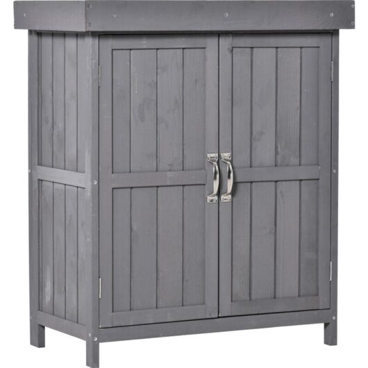 Wooden Garden Shed Double Door Tool Storage House Dark Grey - Outsunny