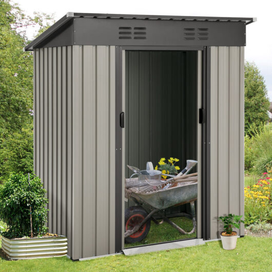 Yodolla - 5 x 3 Ft Shed, Small Outdoor Storage Tool Shed (Sliding Door), Metal Garden Shed for Yard, Outdoor Storage Clearance in Grey