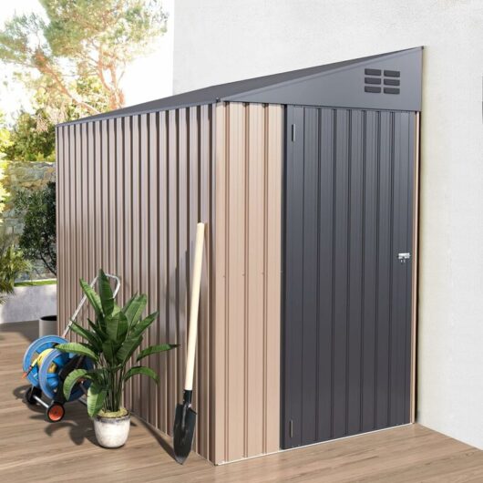 Yodolla - Outdoor Lean to Storage Shed, 4.2' x 7' Small Metal Wall Side Door Sheds & Outdoor Storage, Outdoor Storage Cabinet for Garden, Backyard