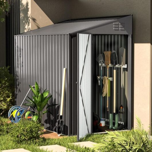 Yodolla - Outdoor Storage Shed Lean to, 4.2' x 7' Small Metal Wall Side Door Sheds & Outdoor Storage, Outdoor Storage Cabinet for Garden, Backyard