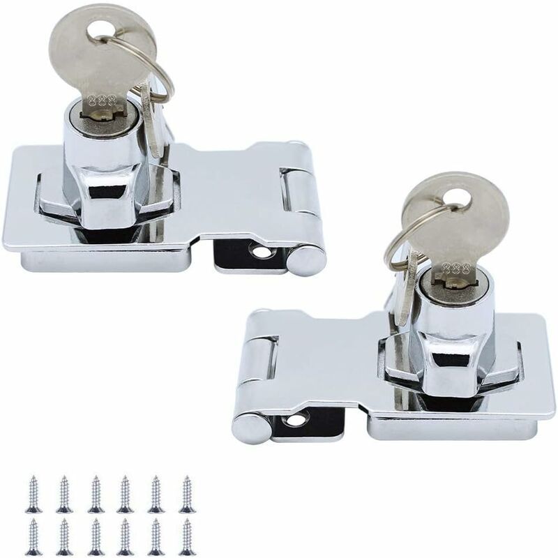 2 pack) Metal Locking Hasp 65mm Door Bolt Latch Buckle with Padlock and Key - Chrome Hardware for Locking Shed Doors Cabinets Boxes Furniture