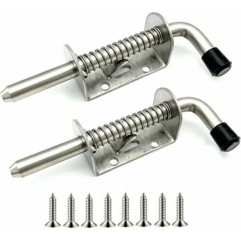 2Pcs Stainless Steel Spring Loaded Latch Bolt for Garage Door Shed Yard Chicken Coop (128mm) - Ymyny