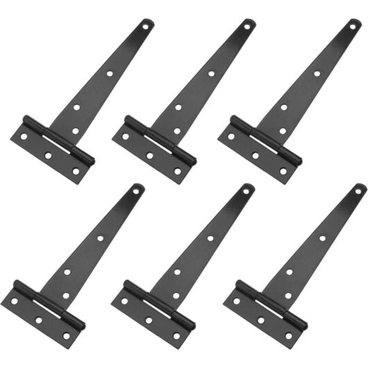 6-Pack 6-Inch Heavy Duty Forged Steel Shed T-Hinges Rustproof Black