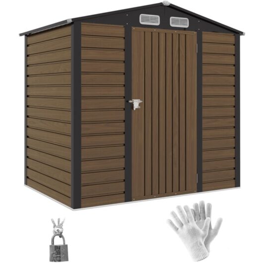6.2 x 4.3ft Garden Metal Shed with Vent for Garden, Patio, Oak - Outsunny