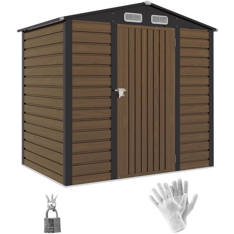 6.2 x 4.3ft Garden Metal Shed with Vent for Garden, Patio, Oak - Outsunny