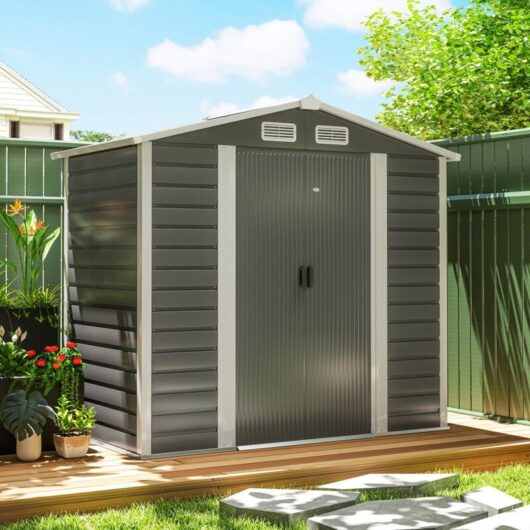 7 x 4ft Upgraded Metal Shed with Lock, Easy to Assemble, Dark Grey - Outsunny