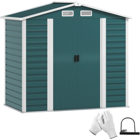 7 x 4ft Upgraded Metal Shed with Lock, Easy to Assemble, Green - Outsunny