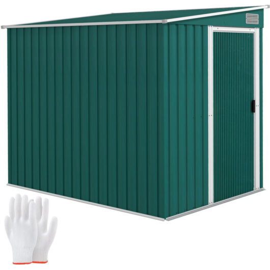 7 x 5FT Garden Shed w/ Foundation Lean to Metal Tool Shed Green - Outsunny