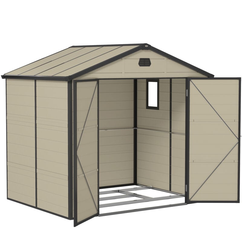 8 x 6ft Garden Shed Storage w/ Foundation Kit, Vents, Cream White - Outsunny