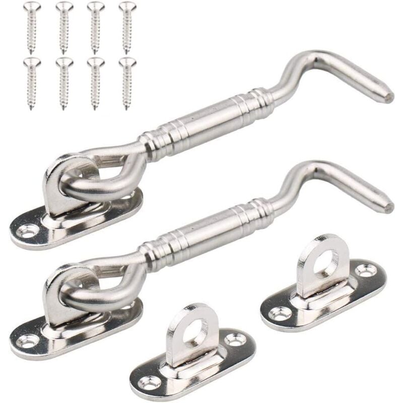Cabin Hook 2 Pack Stainless Steel Shed Lock 4' Gate Latch for Door Window Lock Silver