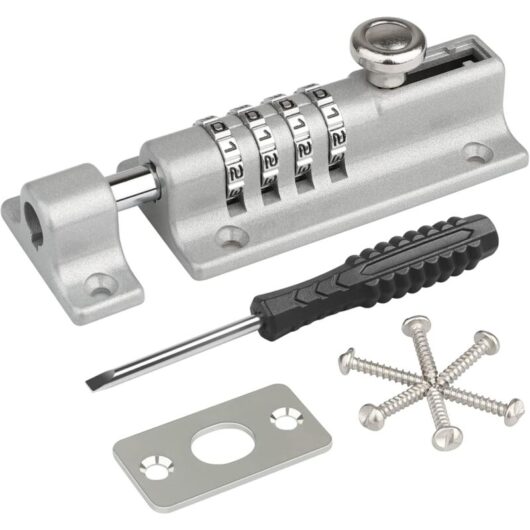 Combination Lock Hasp, Code Door Lock, Waterproof 4 Digit Combination Lock with Security Fixing Screws for Cabinet, Sheds, Silver - Ccykxa