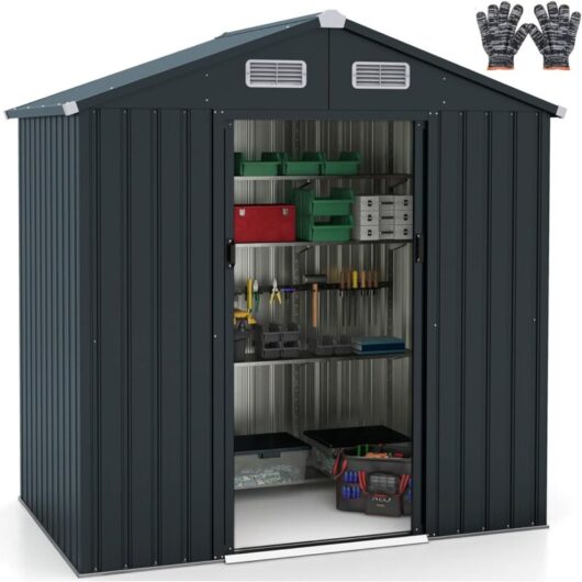 Costway - Utility Tool House Garden Storage Shed with Sloping Roof and Air Vents