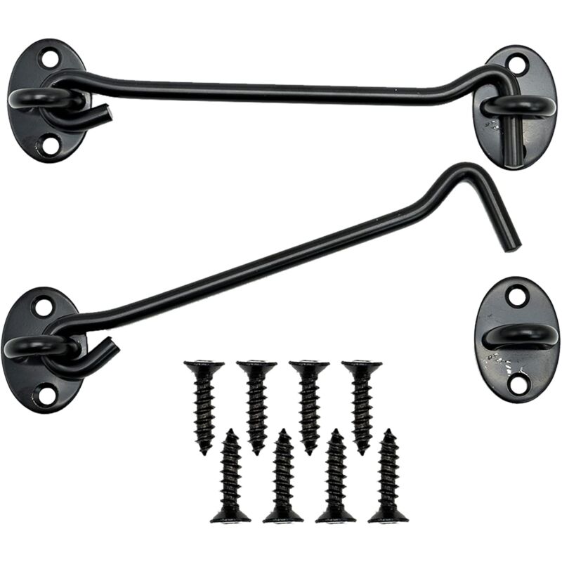Csparkv - 2 Pcs Door Hook Catch, Black Stainless Steel Door Hook Lock, with Mounting Screws, for Window, Barn Door, Shed Door, Garage Door (2 pcs