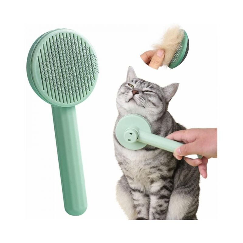 Cyslmuk - Cat Dog Brush, Self Cleaning Cat Dog Grooming Brushes, Professional Stainless Steel Shedding Comb for Cats Dogs, One-Click Hair Removal,