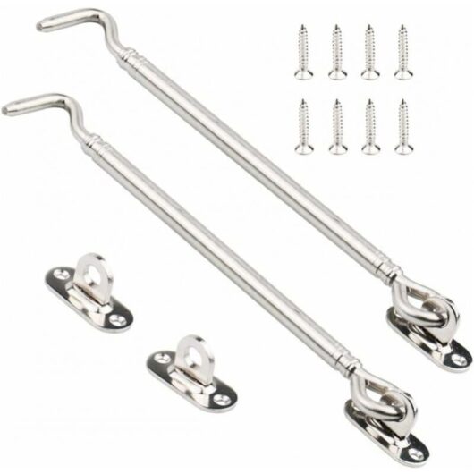 Cyslmuk - Pack Stainless Steel Cabin Hook, Heavy Duty Gate Latch Lock Shed, Swing Door Catch, Window Fitting Silent Bracket with Screws, 205mm