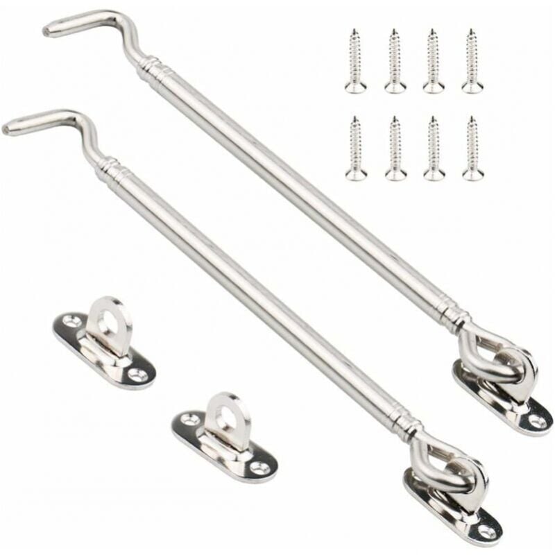 Cyslmuk - Pack Stainless Steel Cabin Hook, Heavy Duty Gate Latch Lock Shed, Swing Door Catch, Window Fitting Silent Bracket with Screws, 205mm