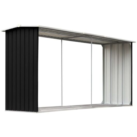 Garden Log Storage Shed Galvanised Steel 330x92x153 cm Anthracite vidaXL