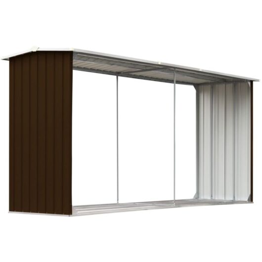 Garden Log Storage Shed Galvanised Steel 330x92x153 cm Brown vidaXL