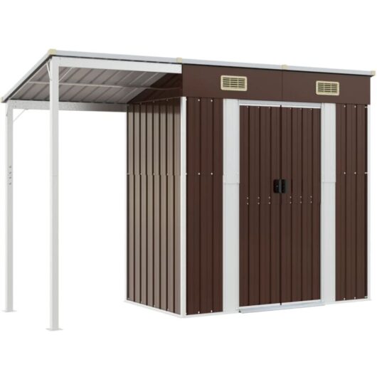 Garden Shed with Extended Roof Brown 277x110.5x181 cm Steel Vidaxl