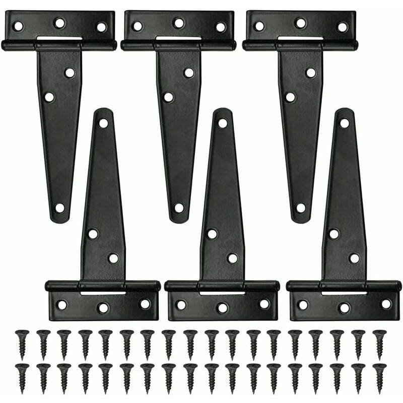 Hoopzi - 6 pcs Shed Door Hinge Heavy Duty Strap Tee Hinge 100mm/4Inch Rustproof t Hinges Gate Door Barn Wrought with 36 pcs Screws for Gates Shed