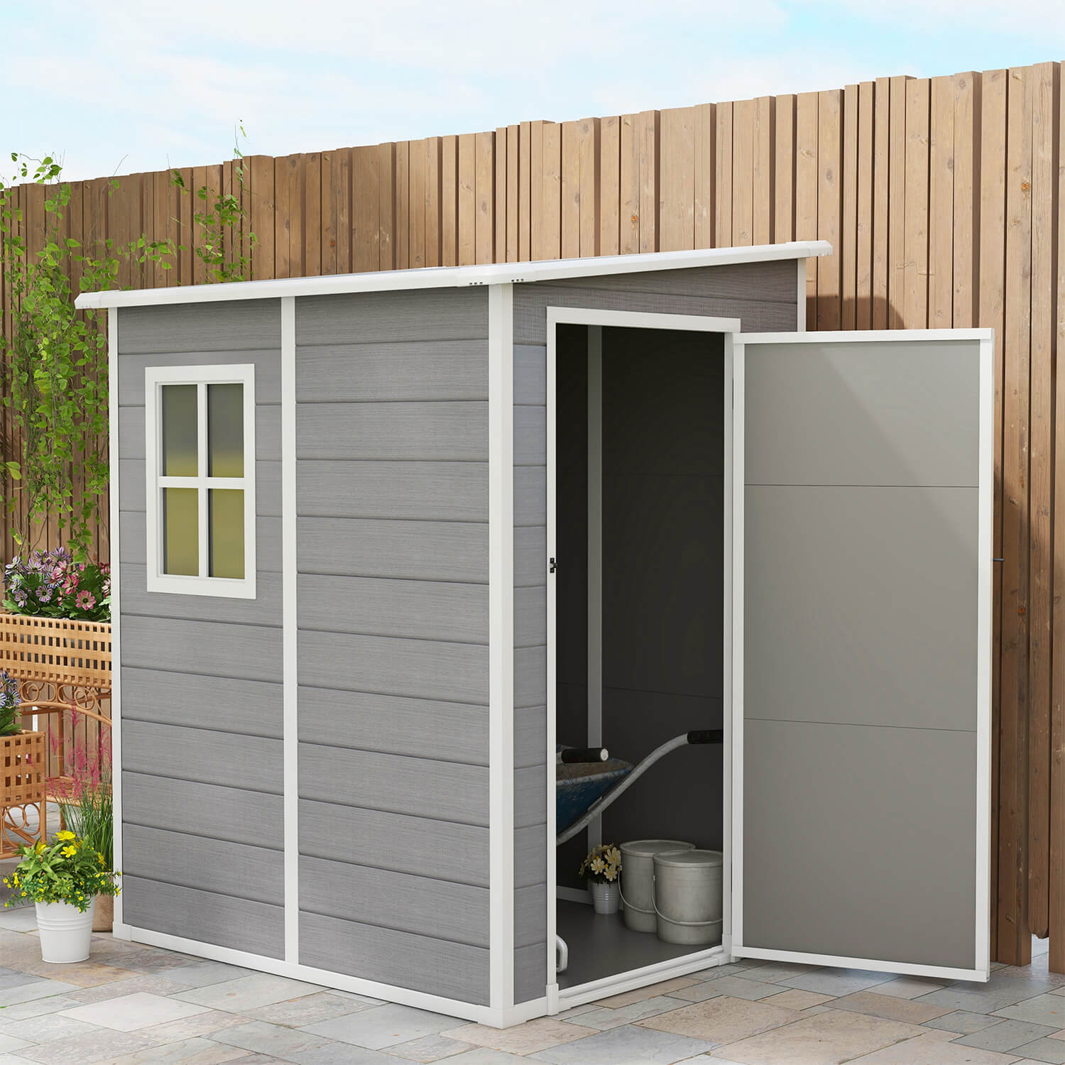 Lean To Garden Shed 4'X5' Plastic Tool Storage House W/ Lockable Door