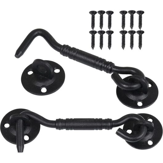 Memkey - 2 Pack Cabin Hooks, Window Mount, Door Locking Hook, Stainless Steel Shed Latch for Shed Door, Garage Door, Cabin Window, 4 Inch (Black)