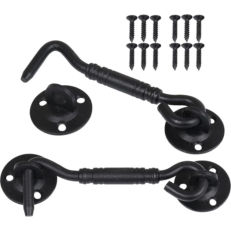 Memkey - 2 Pack Cabin Hooks, Window Mount, Door Locking Hook, Stainless Steel Shed Latch for Shed Door, Garage Door, Cabin Window, 4 Inch (Black)