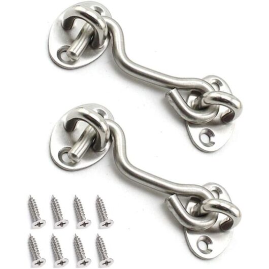Memkey - 2 Pack Stainless Steel Cabin Hook Eye Door Latch with 3 Inch Screws for Shed Doors, Garage Doors - Silver