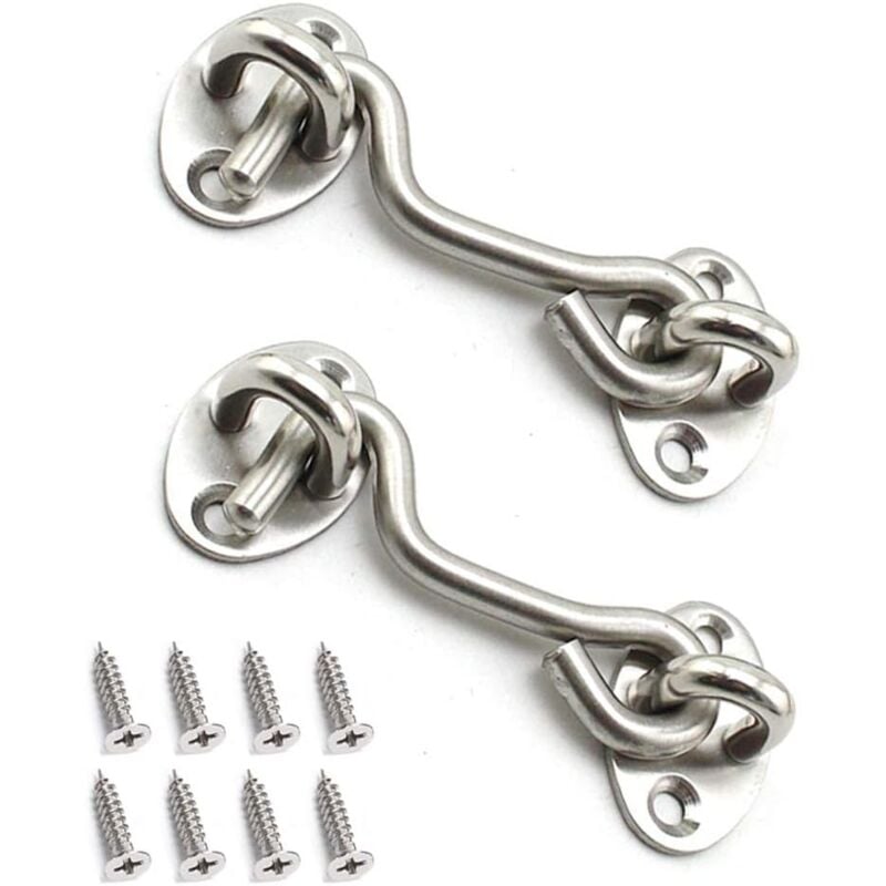 Memkey - 2 Pack Stainless Steel Cabin Hook Eye Door Latch with 3 Inch Screws for Shed Doors, Garage Doors - Silver