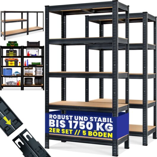 Monzana - Garage Shelves Industrial Racking Heavy Duty Free Standing Plug-In Shelving Units Warehouse Shed Workshop 2er Set - 180x90x40cm - Schwarz
