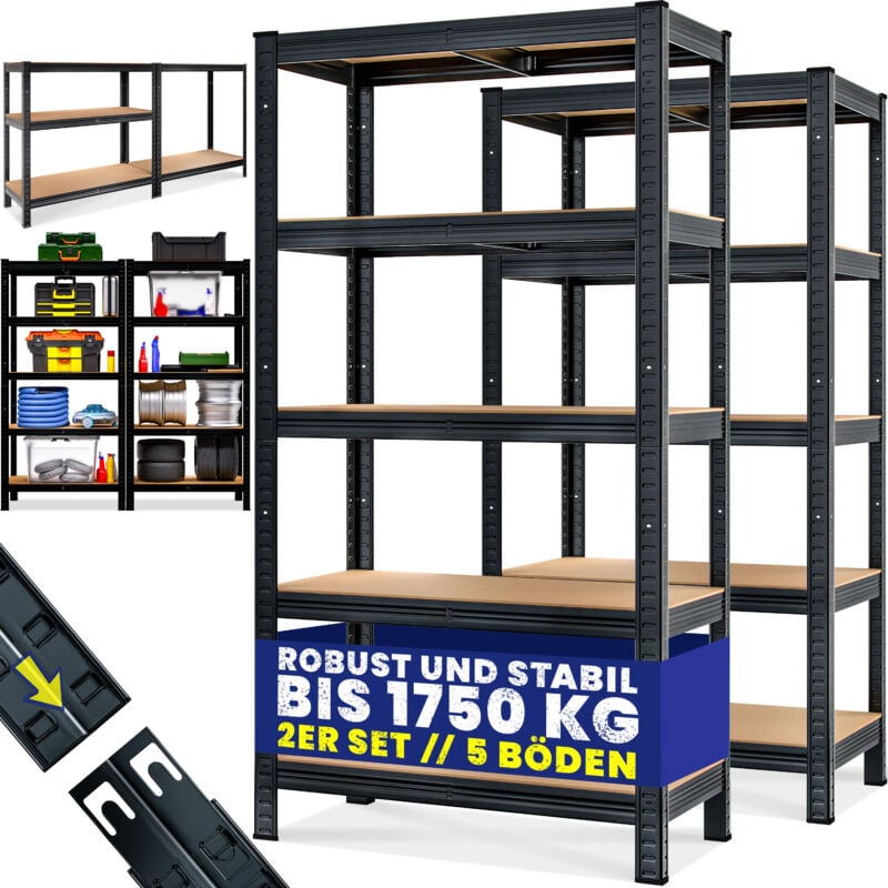 Monzana - Garage Shelves Industrial Racking Heavy Duty Free Standing Plug-In Shelving Units Warehouse Shed Workshop 2er Set - 180x90x40cm - Schwarz