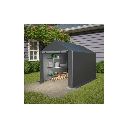 Outdoor Garden Storage Tent Bike Motorcycle Carport Shed Shelter Steel Frame 6X10FT Dark Grey - Birchtree