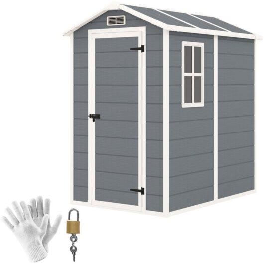 Outsunny - 4 x 6ft Plastic Garden Shed with Floor, Window and Lockable Door