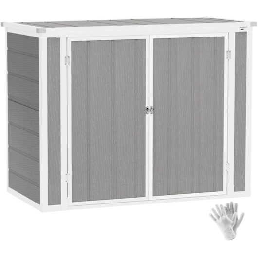 Outsunny - 4.7 x 2.5FT Lockable Garden Shed, Double Bin Storage Shed, Grey