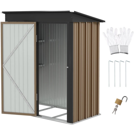Outsunny - 5x3ft Steel Small Garden Shed, Outdoor Lean-to Shed Brown