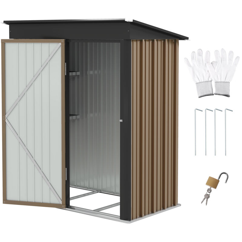 Outsunny - 5x3ft Steel Small Garden Shed, Outdoor Lean-to Shed Brown
