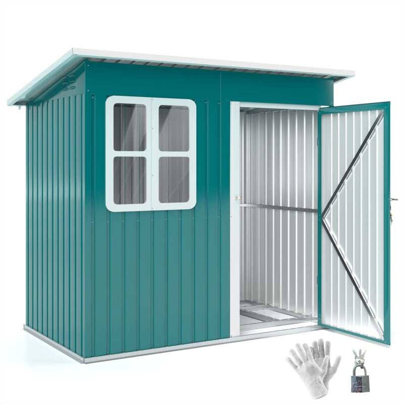 Outsunny - 7 x 4ft Galvanised Steel Garden Shed with Foundation Kit, Green