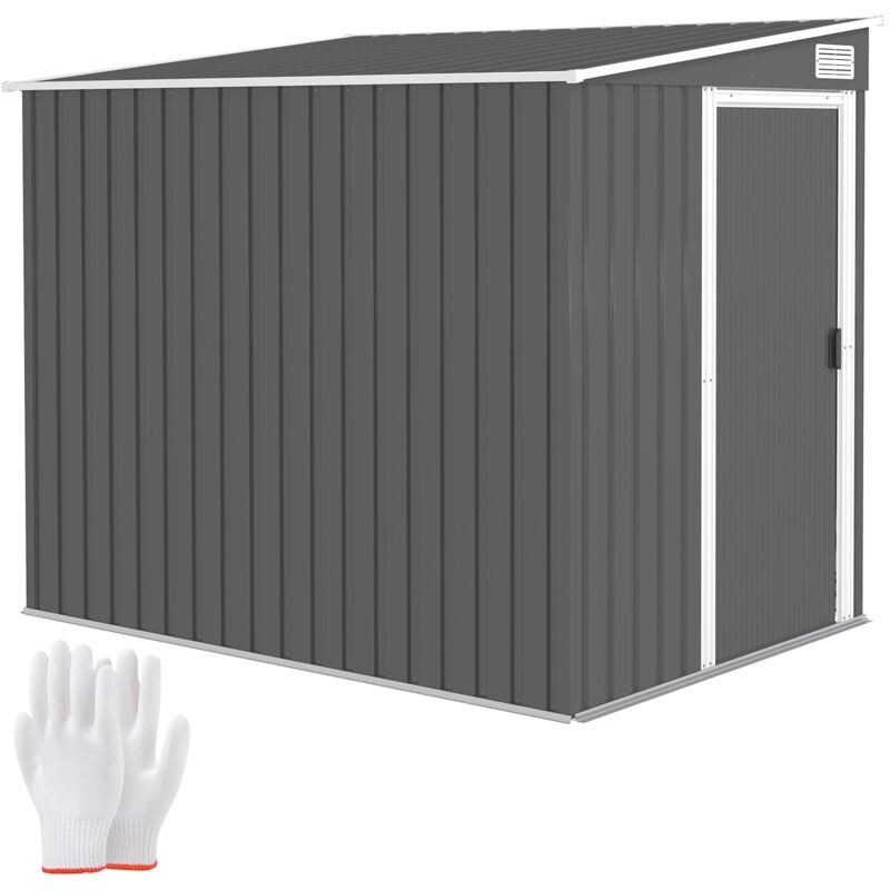 Outsunny 7 x 5FT Garden Shed w/ Foundation Lean to Metal Tool Shed Dark Grey