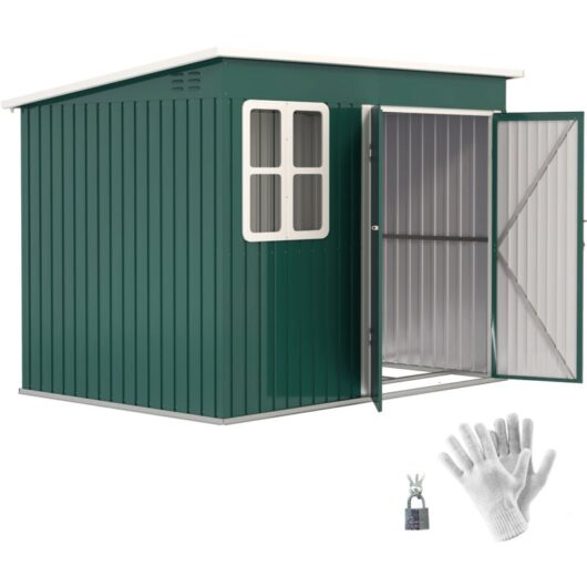 Outsunny - 8.5 x 6ft Galvanised Steel Garden Shed with Foundation Kit, Green