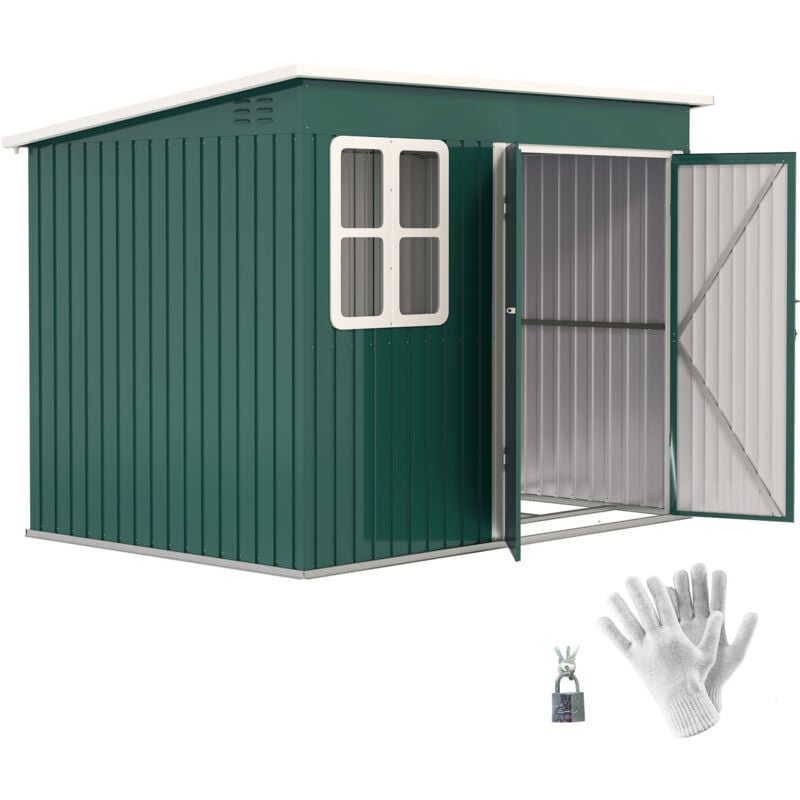 Outsunny - 8.5 x 6ft Galvanised Steel Garden Shed with Foundation Kit, Green