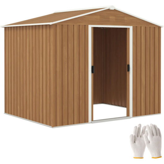 Outsunny - Garden Storage Shed with Double Sliding Door Outdoor Chocolate Wood Effect